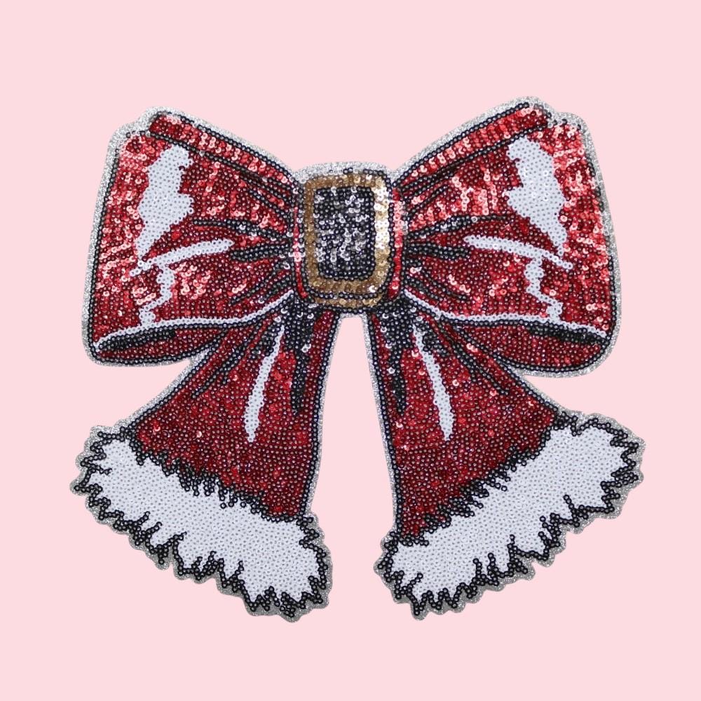 Santa Bow Large Sequin Patch